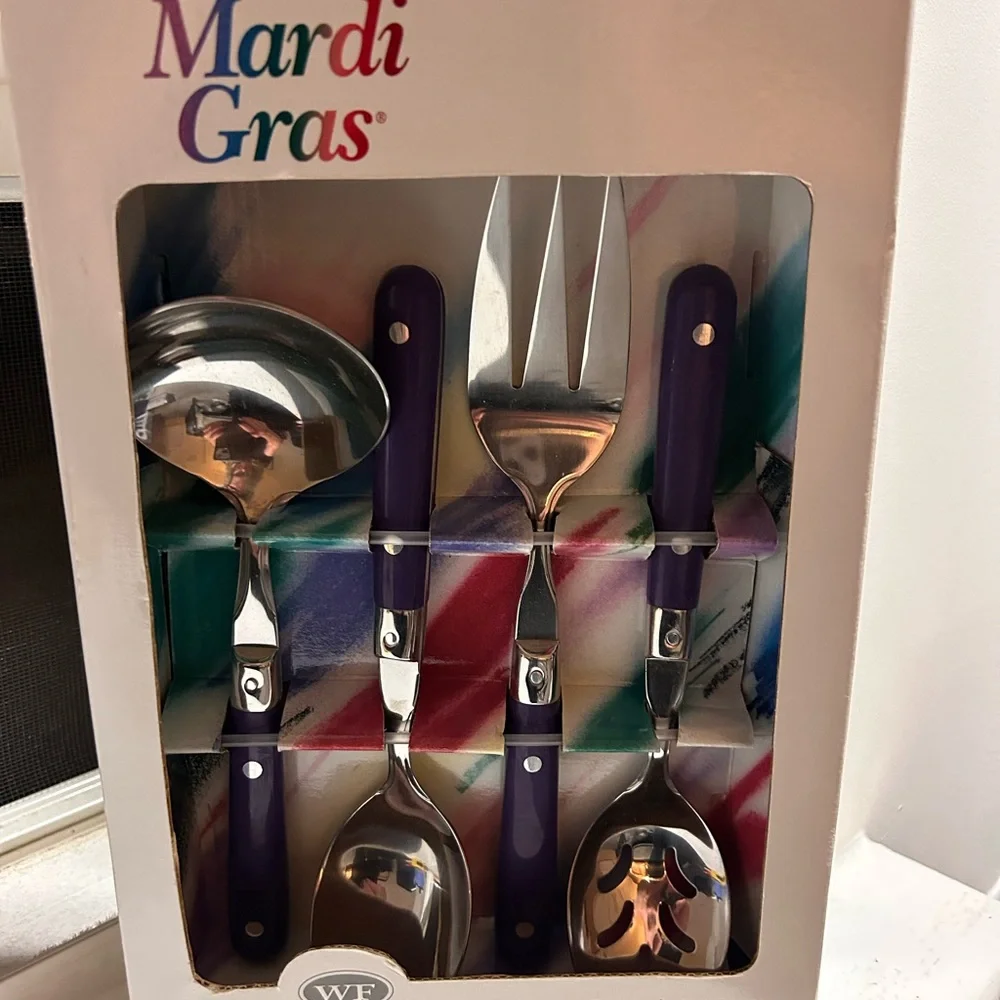 NIB Washington Forge Purple Handle 4 Pc Serving Flatware Set